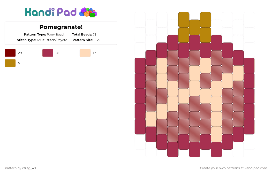 Pomegranate! - Pony Bead Pattern by ctufg_49 on Kandi Pad - pink,brown,pomegranate,fruit