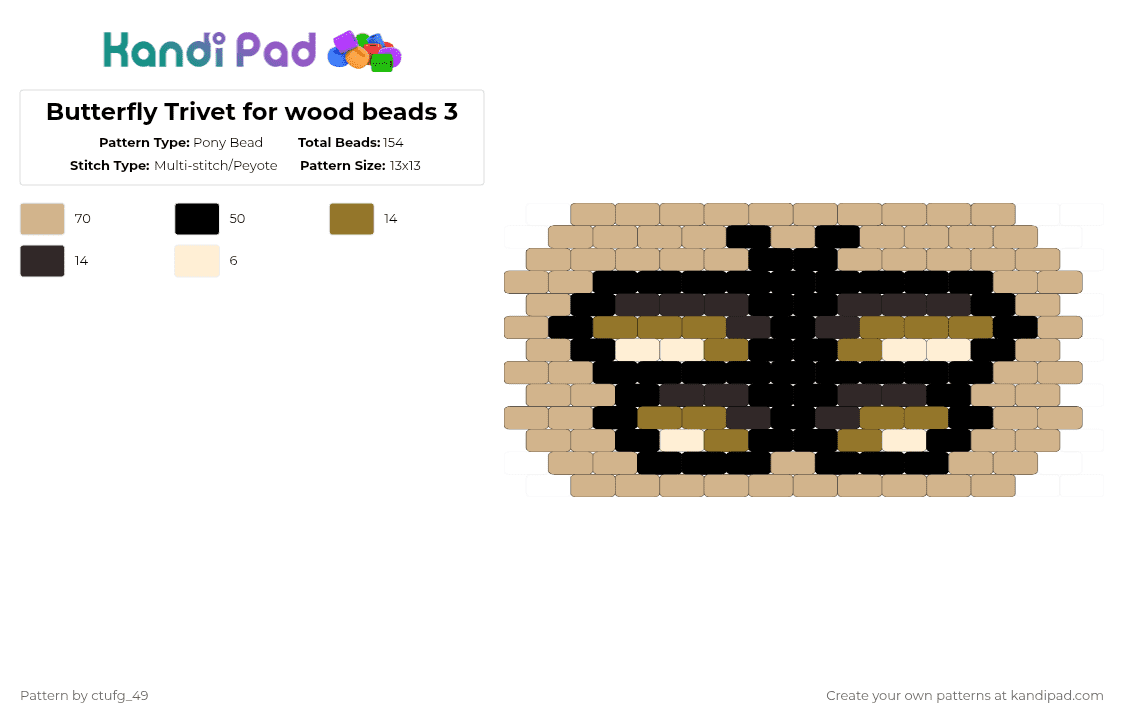 Butterfly Trivet for wood beads 3 - Pony Bead Pattern by ctufg_49 on Kandi Pad - beige