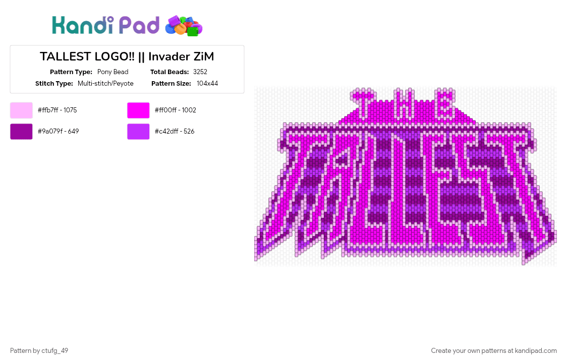 TALLEST LOGO!! || Tallest Logo Project || Invader ZiM - Pony Bead Pattern by ctufg_49 on Kandi Pad - almighty tallest, invader zim, iz purple, iz red, iz tallest, pink, tallest logo project, tallest purple, tallest red