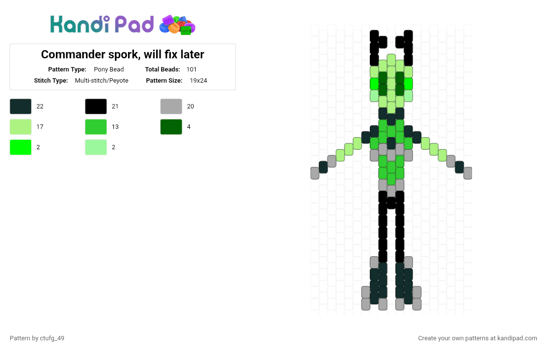 Commander Spork || Invader Zim || AU ig - Pony Bead Pattern by ctufg_49 on Kandi Pad - green,beige,iz tallest spork,invader zim,iz,spork,talkest spork,young spork,pretallest spork,invader zim the trial