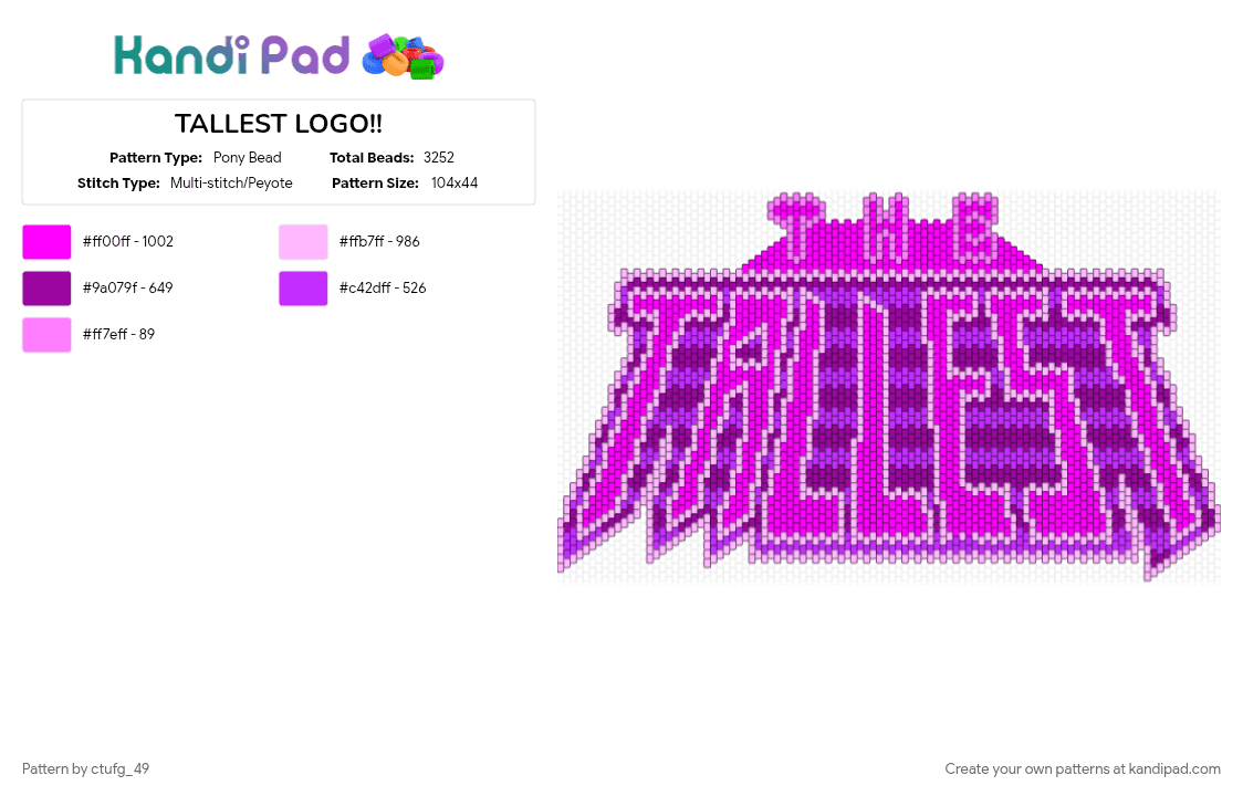 TALLEST LOGO!! || Invader ZiM - Pony Bead Pattern by ctufg_49 on Kandi Pad - almighty tallest, invader zim, iz, iz purple, iz red, iz tallest, pink, tallest purple, tallest red