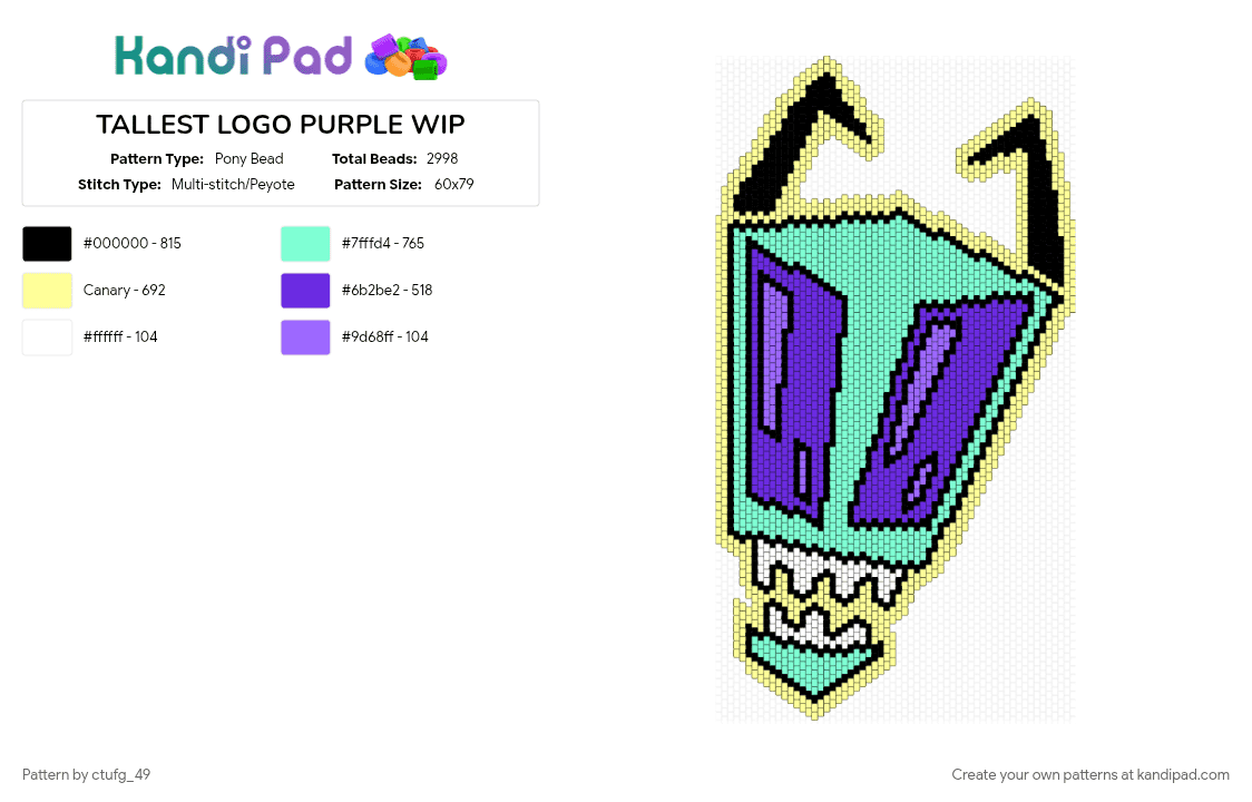 TALLEST LOGO PURPLE WIP - Pony Bead Pattern by ctufg_49 on Kandi Pad - teal, yellow