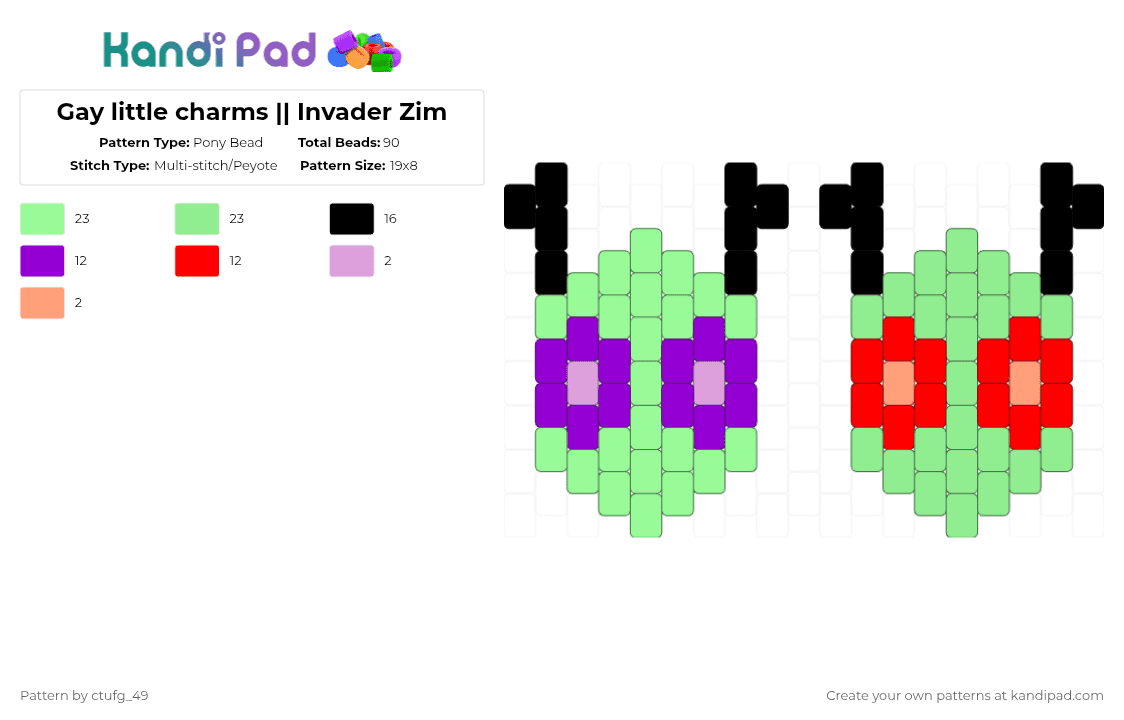 Gay little charms || Invader Zim - Pony Bead Pattern by ctufg_49 on Kandi Pad - teal,the almighty tallest,tallest,almighty tallest,iz tallest,invader zim,iz,rapr,parr