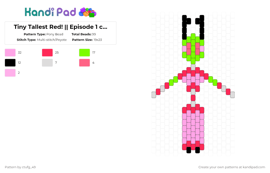Tiny Tallest Red! || Episode 1 colors - Pony Bead Pattern by ctufg_49 on Kandi Pad - pink,red,invader zim,iz,almighty tallest,almighty tallest red,iz red,the nightmare begins