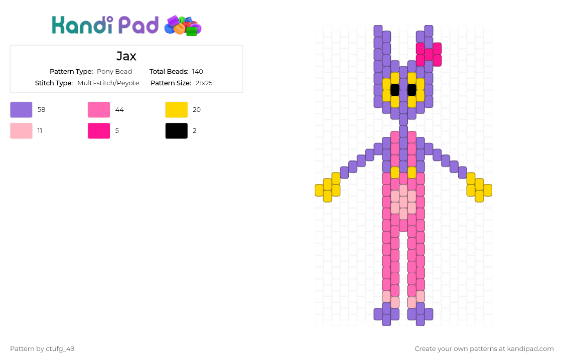 Tiny Jax!! || TADC - Pony Bead Pattern by ctufg_49 on Kandi Pad - purple,pink,jax,jax tadc,tadc,the amazing digital circus,jax with bow,trans jax