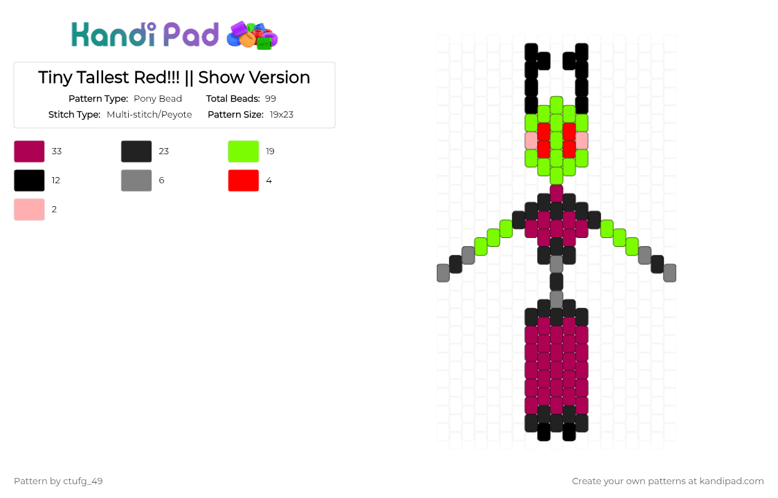 Tiny Tallest Red!!! || Show Version - Pony Bead Pattern by ctufg_49 on Kandi Pad - green,pink,invader zim,iz,almighty tallest,invader zim tallest,iz almighty tallests,almighty tallest red,iz red