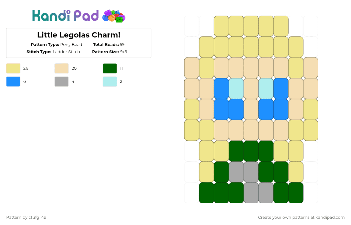Little Legolas Charm! - Pony Bead Pattern by ctufg_49 on Kandi Pad - beige,yellow,lotr,lord of the rings,legolas,legoland lotr,chibi,charm