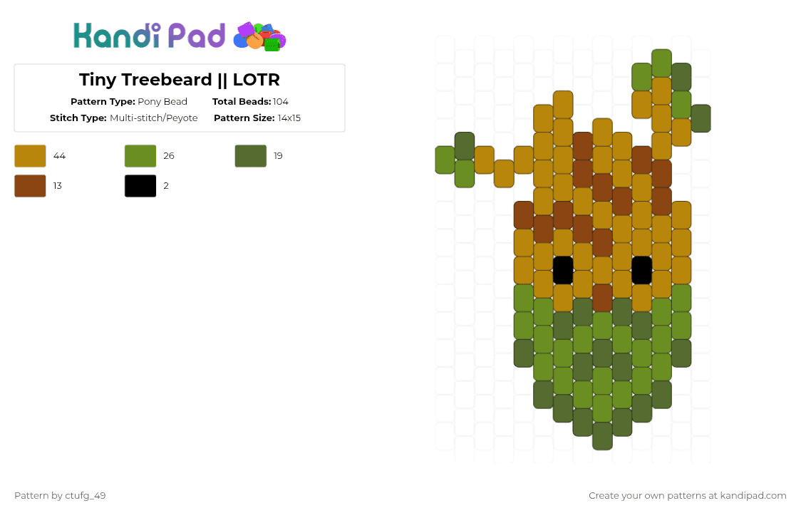 Tiny Treebeard || LOTR - Pony Bead Pattern by ctufg_49 on Kandi Pad - gold, lord of the rings, lotr, treebeard, treebeard lotr