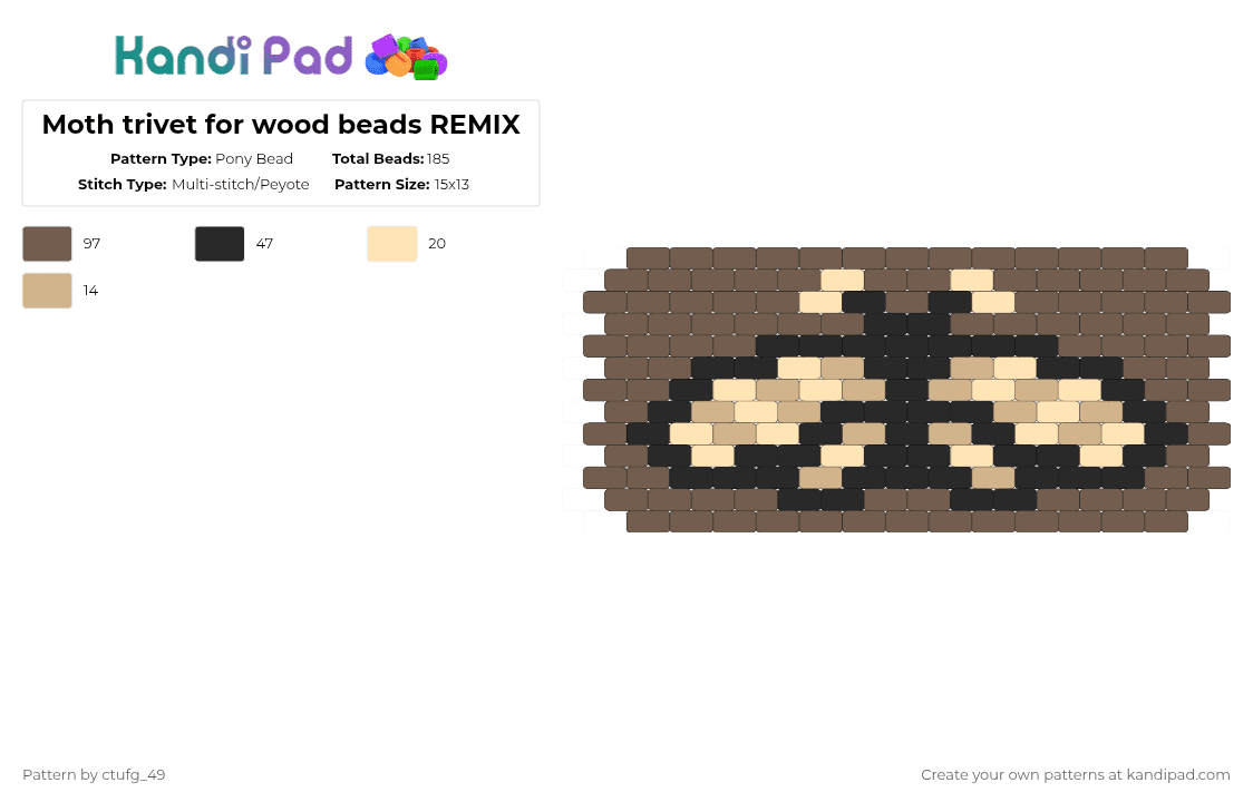 Moth trivet for wood beads REMIX - Pony Bead Pattern by ctufg_49 on Kandi Pad - tan,beige