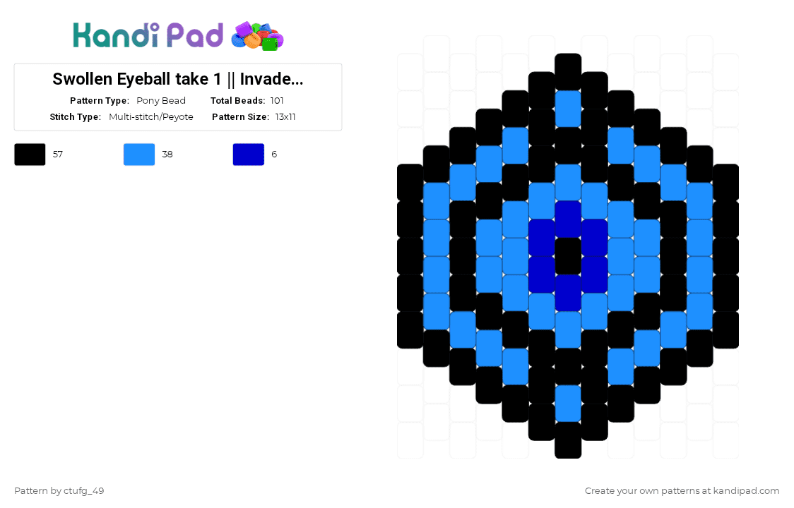 Swollen Eyeball take 1 || Invader Zim - Pony Bead Pattern by ctufg_49 on Kandi Pad - light blue,invader zim,iz,iz swollen eyeball,swollen eyeball,dib membrane,dib iz