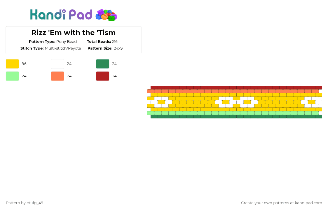 Rizz \'Em with the \'Tism - Pony Bead Pattern by ctufg_49 on Kandi Pad - yellow,autism,autism flag,neurodivergent,asd,pride