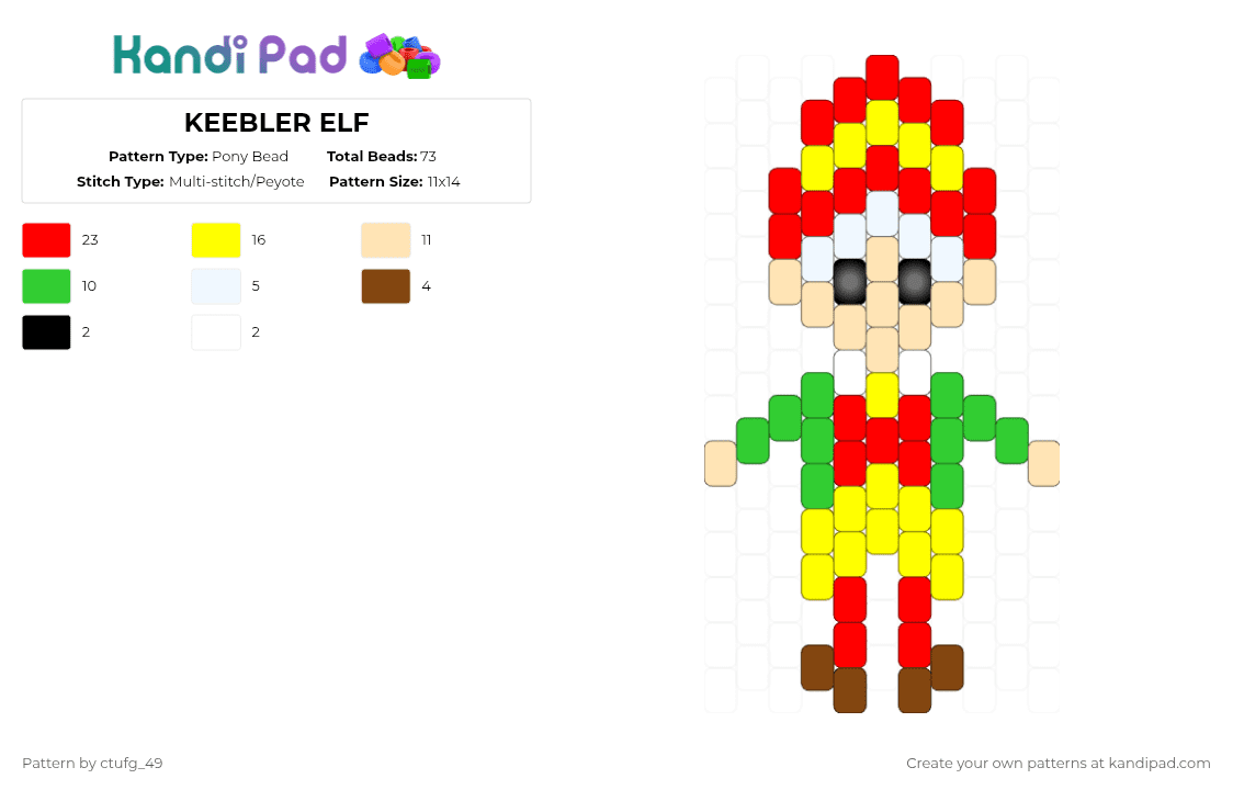 KEEBLER ELF - Pony Bead Pattern by ctufg_49 on Kandi Pad - red,yellow