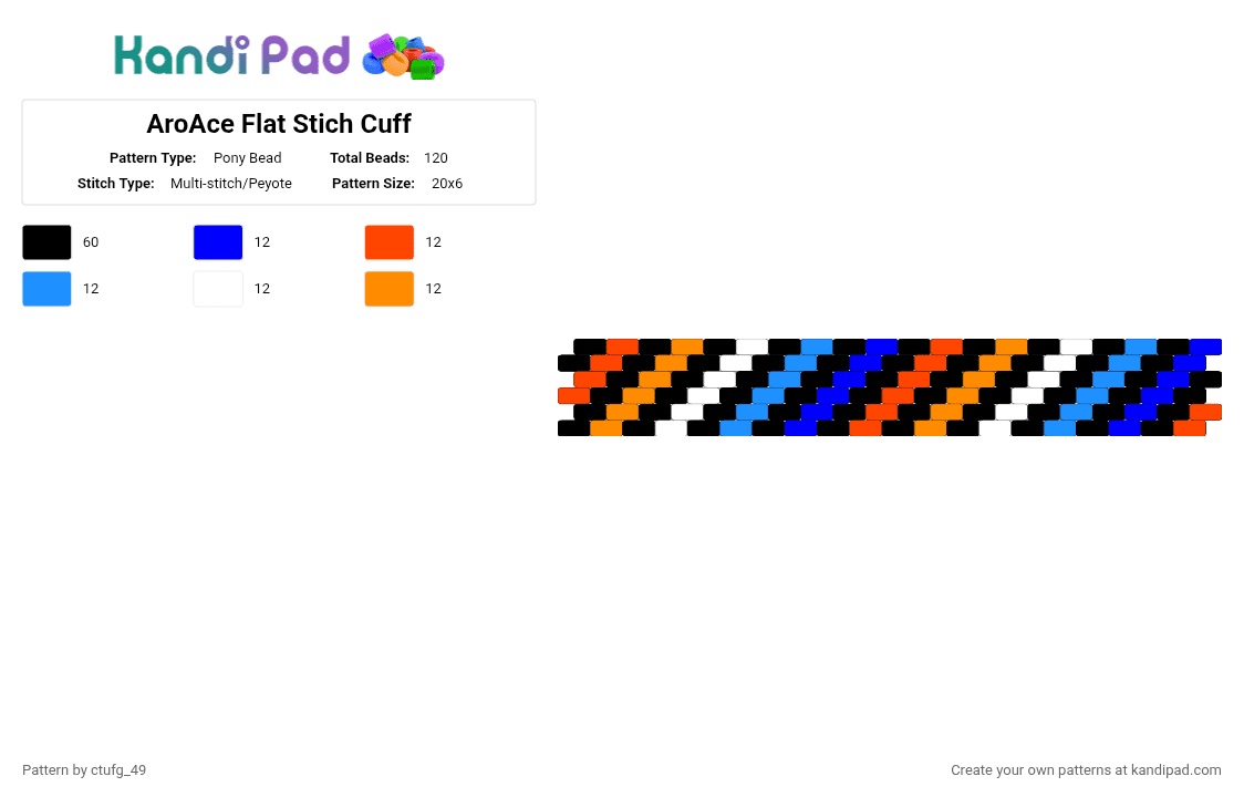 AroAce Flat Stich Cuff - Pony Bead Pattern by ctufg_49 on Kandi Pad - black,red,orange,colorful,aro,ace,aroace,aromantic,asexual,aromantic asexual,cuff,flat stitch