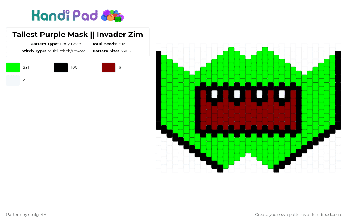 Tallest Purple Mask || Invader Zim - Pony Bead Pattern by ctufg_49 on Kandi Pad - green,invader zim,almighty tallest,tallest purple,tallest iz,irken
