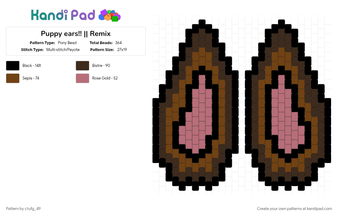 Puppy ears!! || Remix - Pony Bead Pattern by ctufg_49 on Kandi Pad - brown, dog, dog ears, ears, puppy, puppy ears