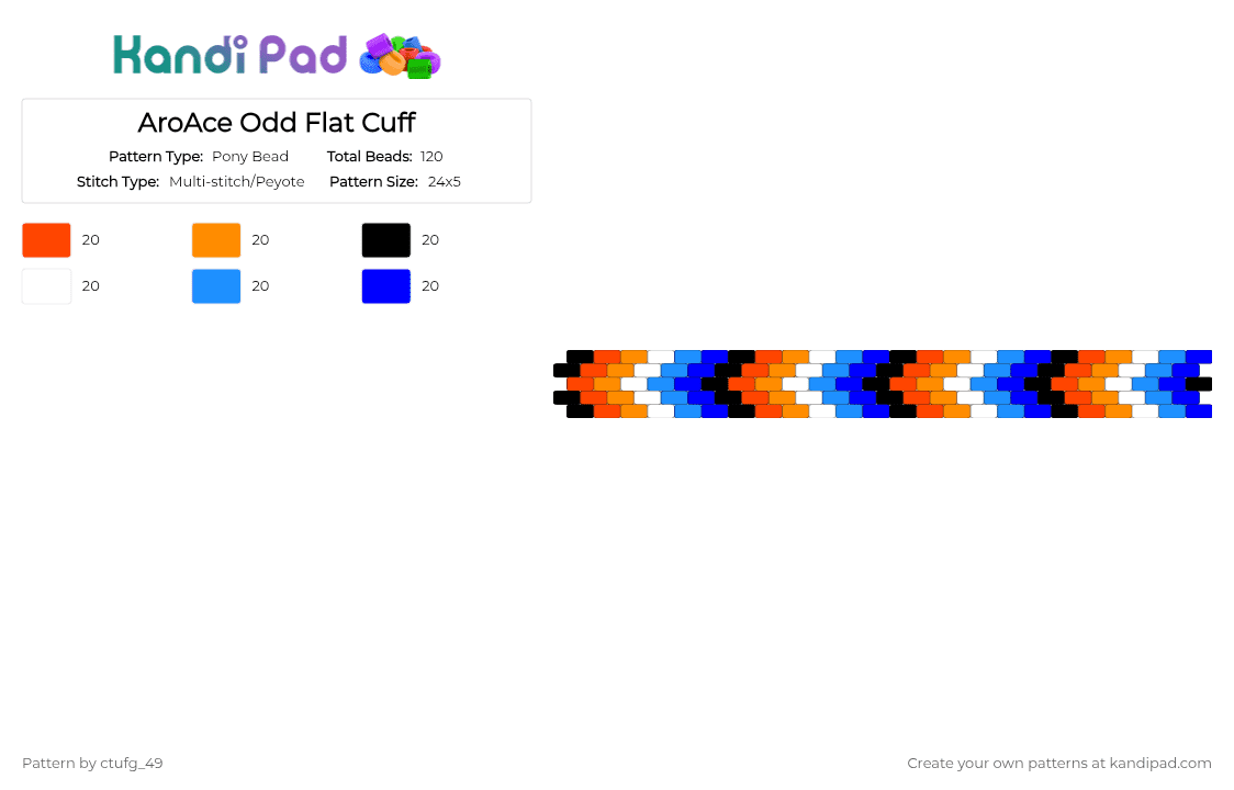AroAce Odd Flat Cuff - Pony Bead Pattern by ctufg_49 on Kandi Pad - red,orange,light blue,purple,aro,ace,aroace,aromantic asexual,odd stitch cuff