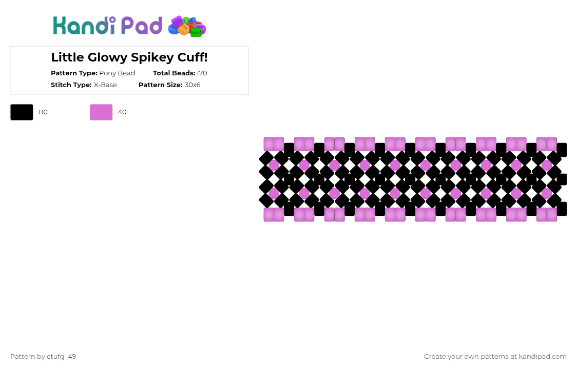 Little Glowy Spikey Cuff! - Pony Bead Pattern by ctufg_49 on Kandi Pad - pink,black,cotdschooldance,glow in the dark,glow pink,skool