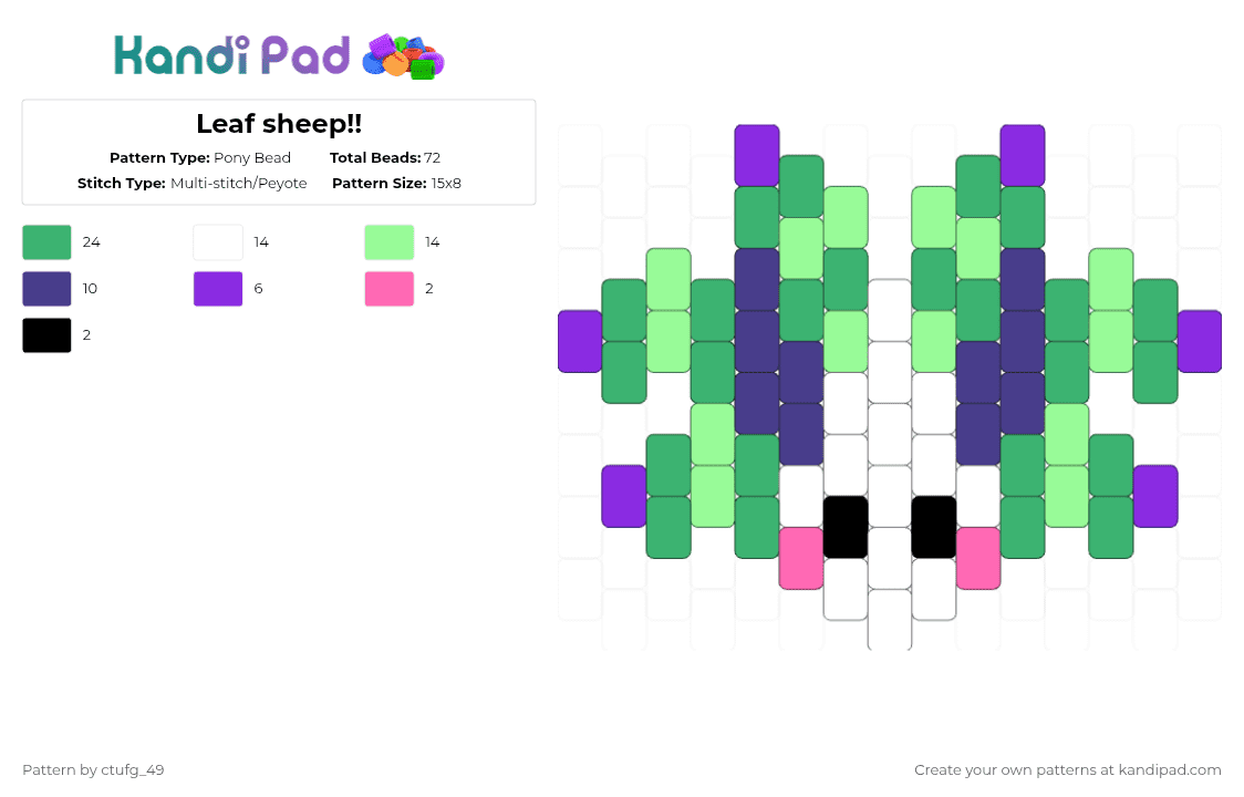 Leaf sheep!! - Pony Bead Pattern by ctufg_49 on Kandi Pad - purple,teal,green,leaf sheep,sea slug,animal