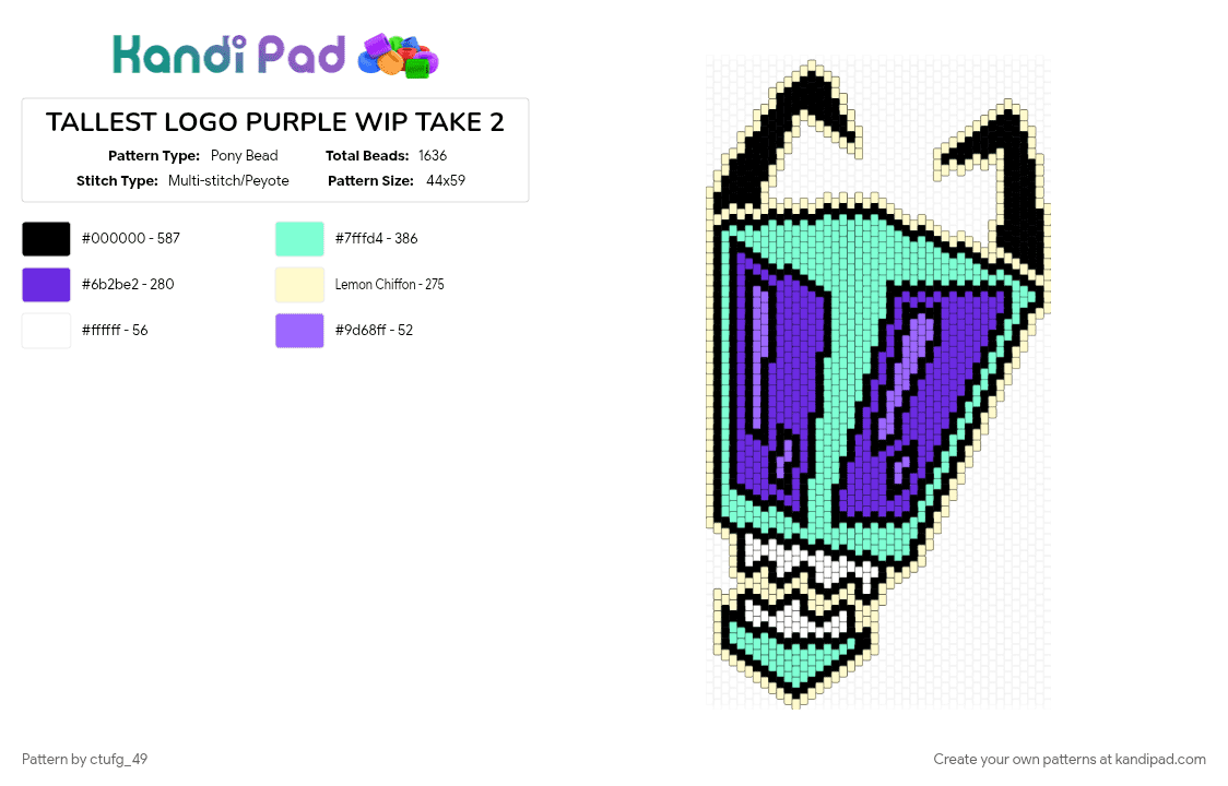 TALLEST PURPLE!! || Tallest Logo Project || Invader Zim - Pony Bead Pattern by ctufg_49 on Kandi Pad - invader zim, iz, iz purple, iz tallest purple, purple, tallest logo, tallest logo project, tallsst purple, teal