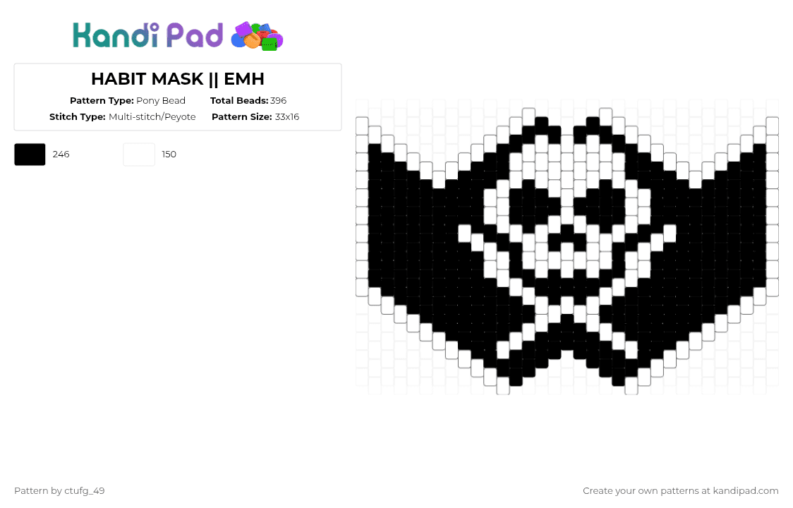 HABIT MASK || EMH - Pony Bead Pattern by ctufg_49 on Kandi Pad - white,black,remix,habit,habit emh,emh,every man hybrid,habit every man hybrid,feed the habit