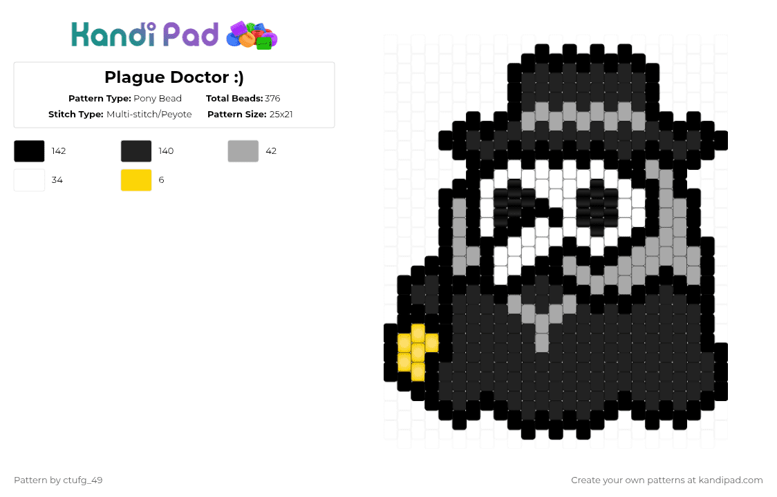 Plague Doctor :) - Pony Bead Pattern by ctufg_49 on Kandi Pad - black,beige,plague doctor,plauge doctor,plague,plauge,plague doctor plushie,plushie