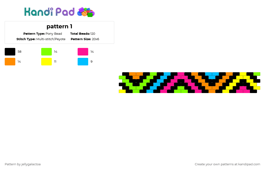 pattern 1 - Pony Bead Pattern by jellygalactoa on Kandi Pad - black,green,pink,orange