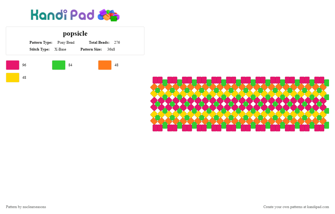 popsicle - Pony Bead Pattern by nuclearseasons on Kandi Pad - green,pink