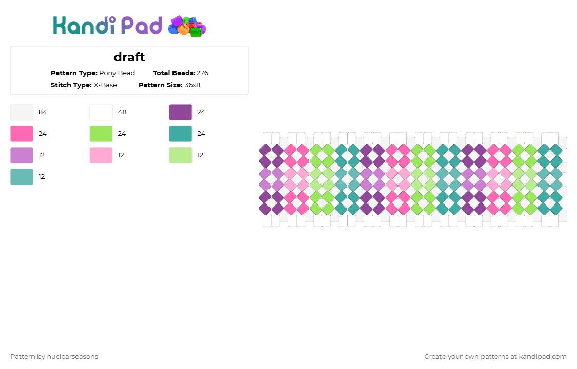 draft - Pony Bead Pattern by nuclearseasons on Kandi Pad - white,pink,teal
