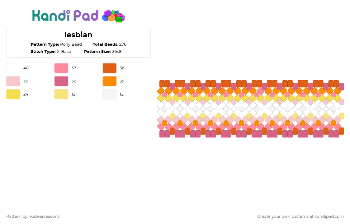 lesbian - Pony Bead Pattern by nuclearseasons on Kandi Pad - orange,pink