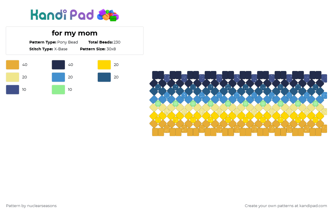 for my mom - Pony Bead Pattern by nuclearseasons on Kandi Pad - orange,yellow,purple