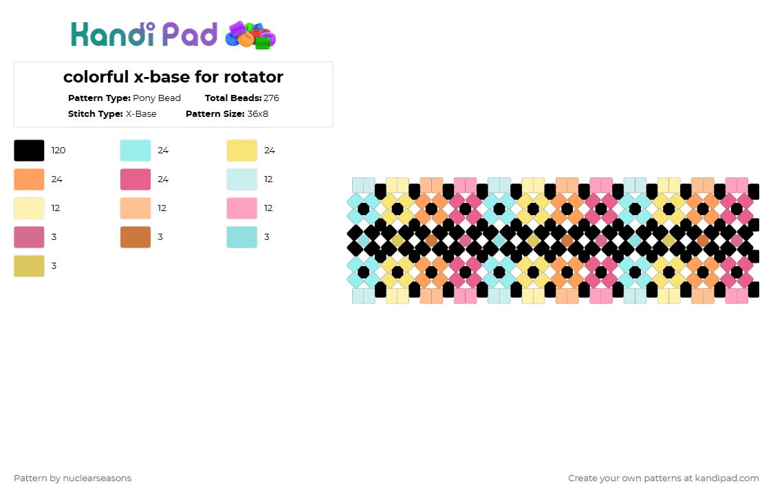 colorful x-base for rotator - Pony Bead Pattern by nuclearseasons on Kandi Pad - light blue,yellow,pink