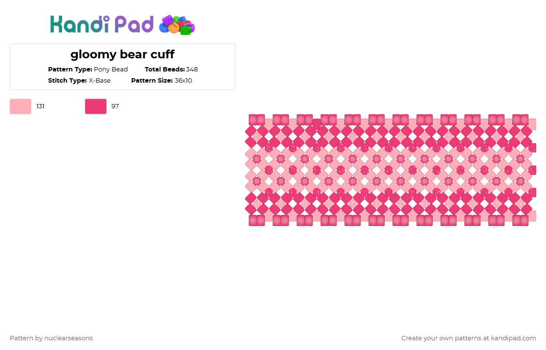 gloomy bear cuff - Pony Bead Pattern by nuclearseasons on Kandi Pad - pink