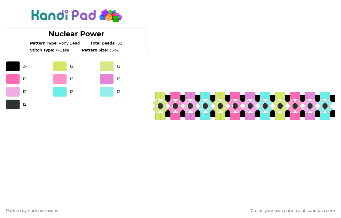 Nuclear Power - Pony Bead Pattern by nuclearseasons on Kandi Pad - neon,pastel,xbase,bracelet,cuff,nuclear power plant,nuclear,power,pink