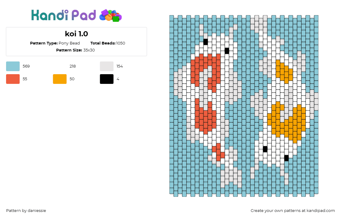 koi 1.0 - Pony Bead Pattern by daniessie on Kandi Pad - koi,fish,aquatic,luck,perseverance,swimming,yin yang,elegance,harmony,white,oran