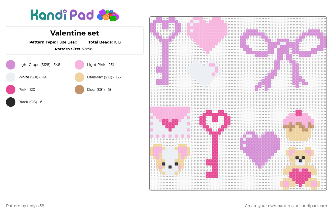 Valentine set - Fuse Bead Pattern by tedyxx58 on Kandi Pad - pink,valentine,love,set,cute,bear