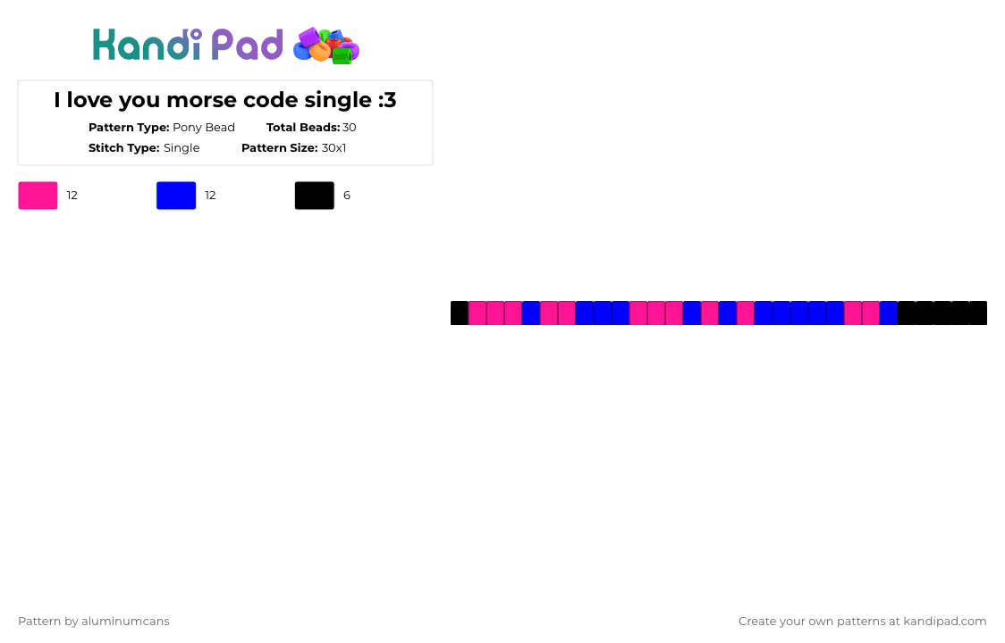 I love you morse code single :3 - Pony Bead Pattern by aluminumcans on Kandi Pad - pink,purple,morse code,i love you,tv girl