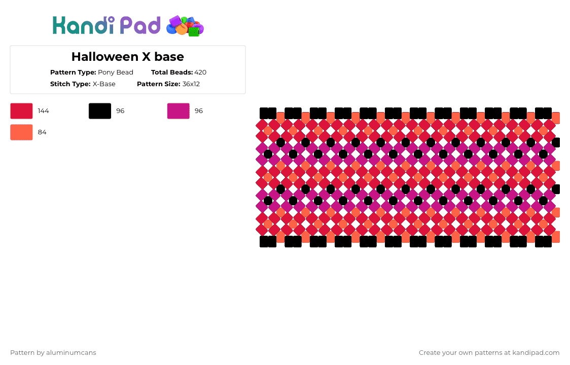 Halloween X base - Pony Bead Pattern by aluminumcans on Kandi Pad - red,pink,halloween,lemon demon,fall,october