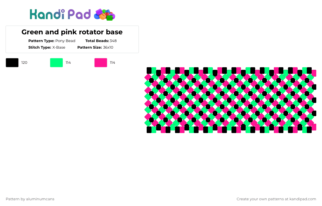 Green and pink rotator base - Pony Bead Pattern by aluminumcans on Kandi Pad - teal,pink