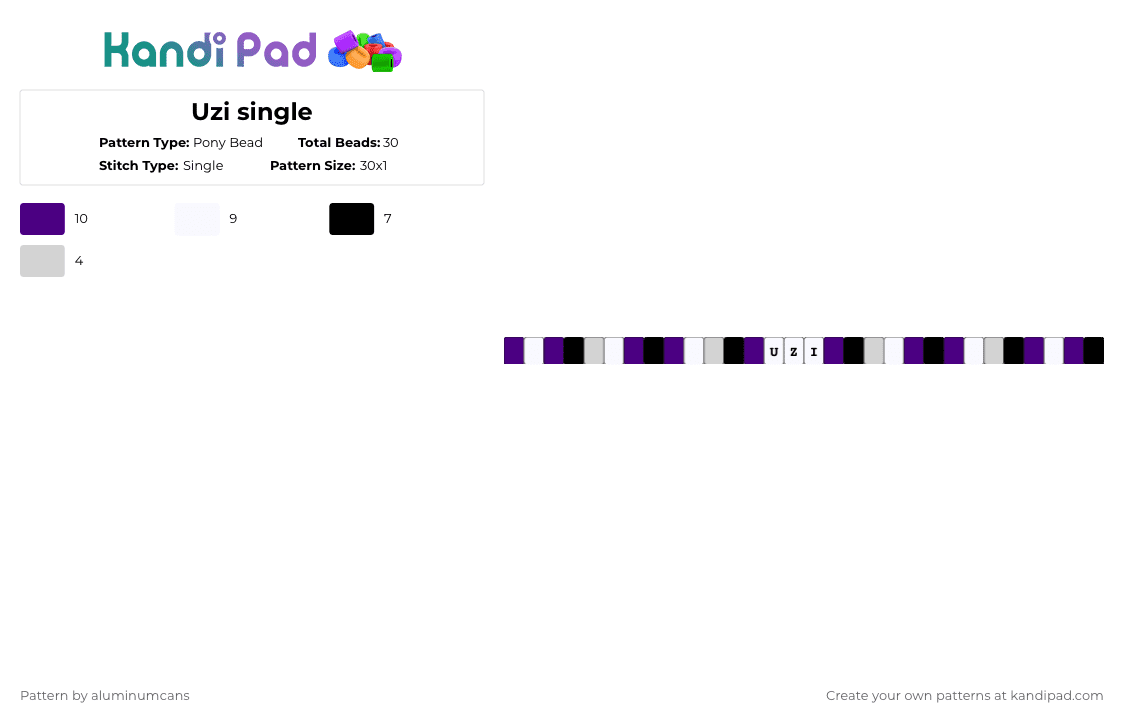 Uzi single - Pony Bead Pattern by aluminumcans on Kandi Pad - white,purple,murder drones,uzi doorman
