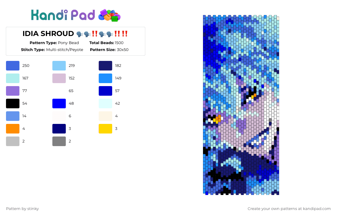 IDIA SHROUD 🗣️🗣️‼️🗣️🗣️‼️‼️ - Pony Bead Pattern by stinky on Kandi Pad - blue, light blue, pink, purple
