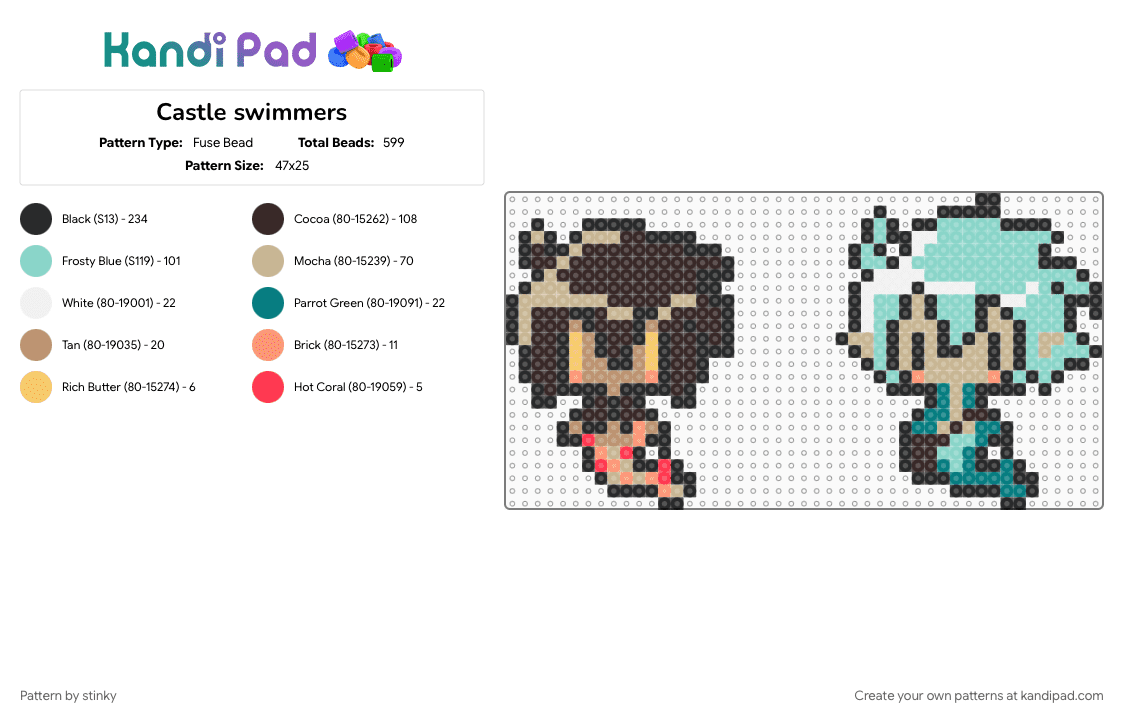 Castle swimmers - Fuse Bead Pattern by stinky on Kandi Pad - beige, bl, brown, castle swimmer, comic, cotdkawaii, fantasy, light blue, mermaids, sharks, webtoon