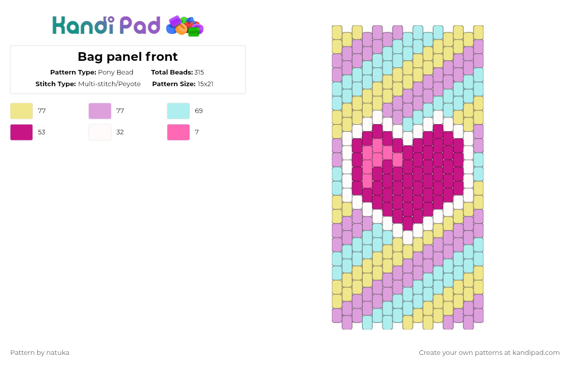 Bag panel front - Pony Bead Pattern by natuka on Kandi Pad - pink