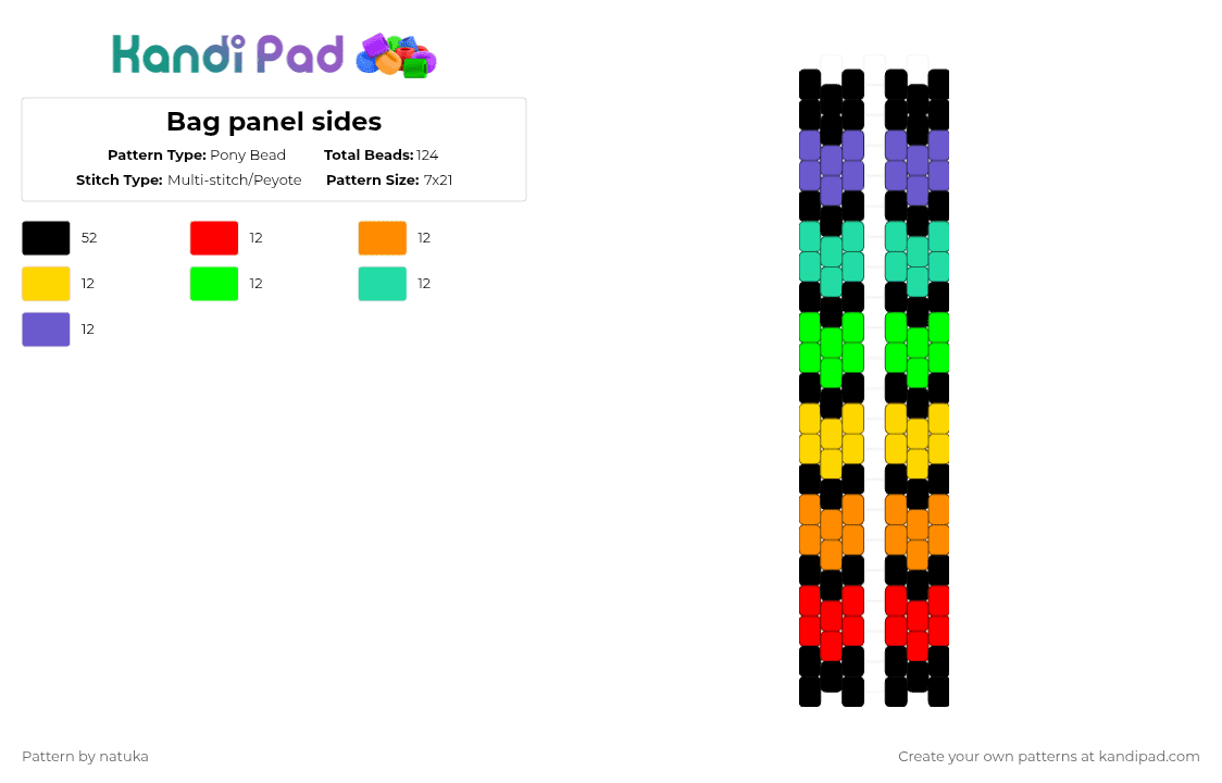 Bag panel sides - Pony Bead Pattern by natuka on Kandi Pad - orange,green,blue,colorful