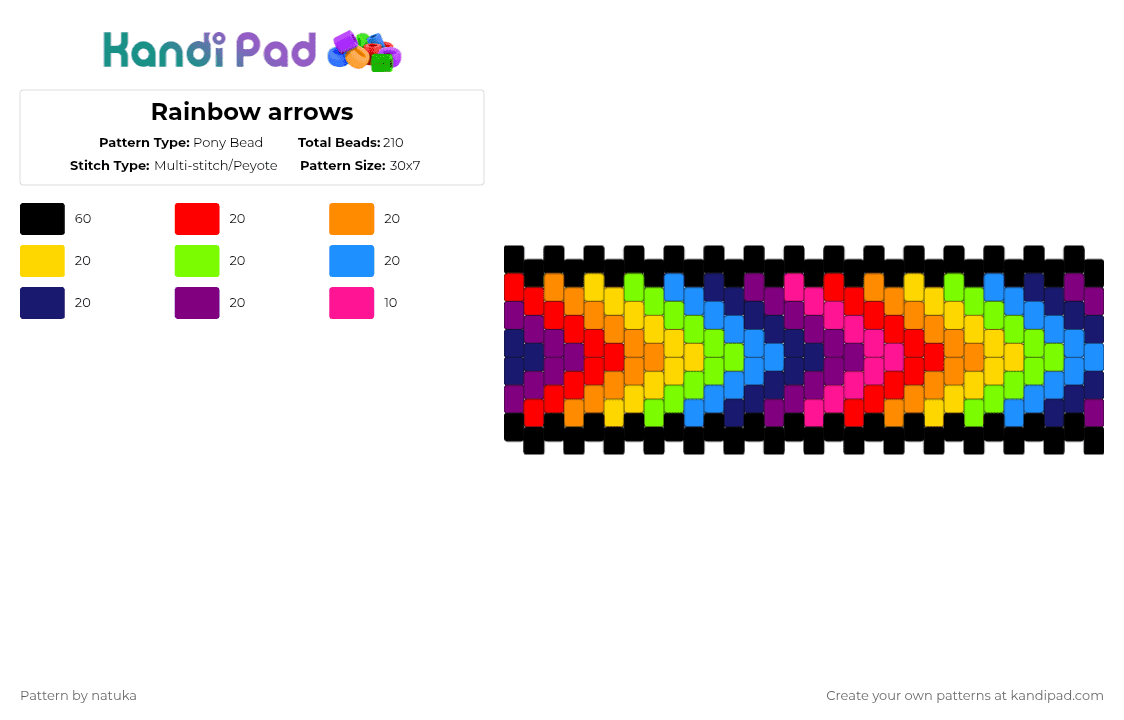 Rainbow arrows - Pony Bead Pattern by natuka on Kandi Pad - orange,green,purple,colorful