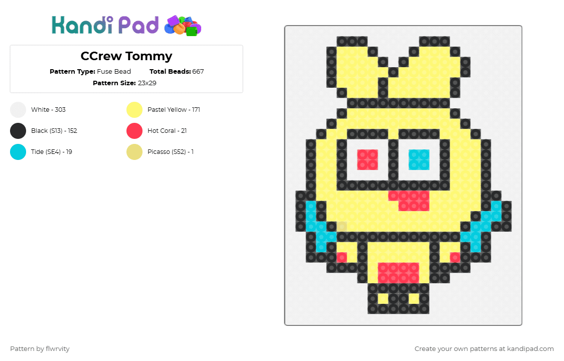 CCrew Tommy - Fuse Bead Pattern by flwrvity on Kandi Pad - white,yellow,kpop,cravity,ccrew,cute