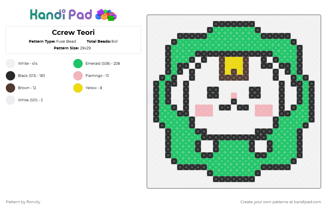 Ccrew Teori - Fuse Bead Pattern by flwrvity on Kandi Pad - white,green,kpop,cravity,ccrew,cute