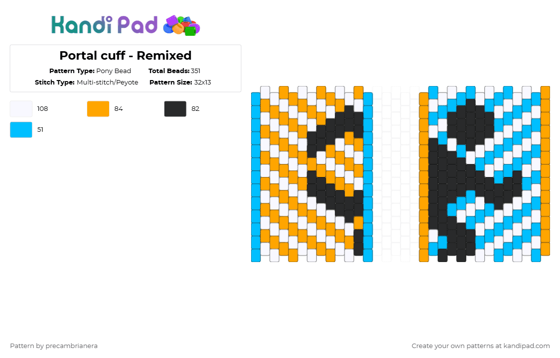 Portal cuff - Remixed - Pony Bead Pattern by precambrianera on Kandi Pad - orange,light blue,portal