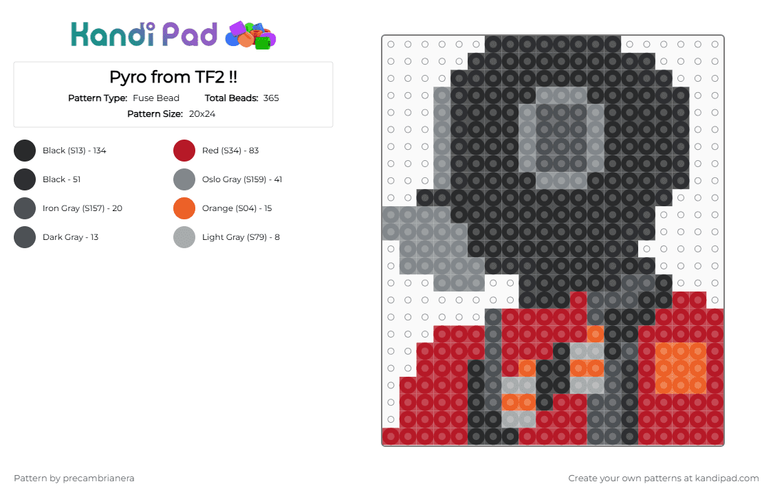 Pyro from TF2 !! - Fuse Bead Pattern by precambrianera on Kandi Pad - black, fire, gray, pyro, red, tf2