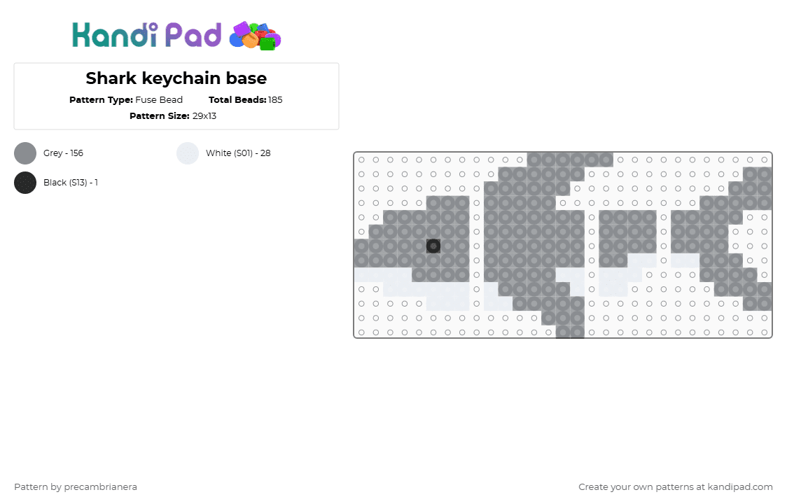 Shark keychain base - Fuse Bead Pattern by precambrianera on Kandi Pad - gray,shark