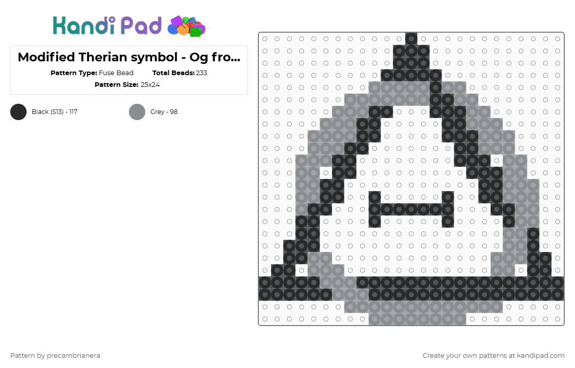Modified Therian symbol - Og from rorysaur - Fuse Bead Pattern by precambrianera on Kandi Pad - alterhuman, black, gray, grey, otherkin, therian